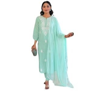 Women's Cotton Embroidered Straight Kurta with Pant and Dupatta Sets (Available in Plus Size) (NX-631)