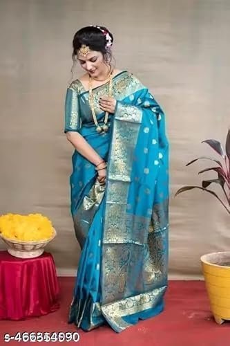 Most Trendy Jacquard Work Woven Saree with Unstitch Blouse Piece - Image 3