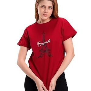 Women's Solid 100% Cotton T-Shirt - Boyfriend Fit, Round Neck, Half Sleeve