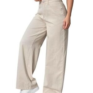 High-Waisted Wide-Leg Jeans, Casual Denim Pants