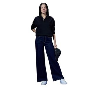 Leg Jeans, High Waist, Baggy Fit, Dark Blue