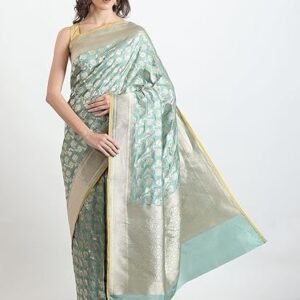 Chanderi Handwoven katan Silk Saree zari Border-6.3 mtr(Sea Green)