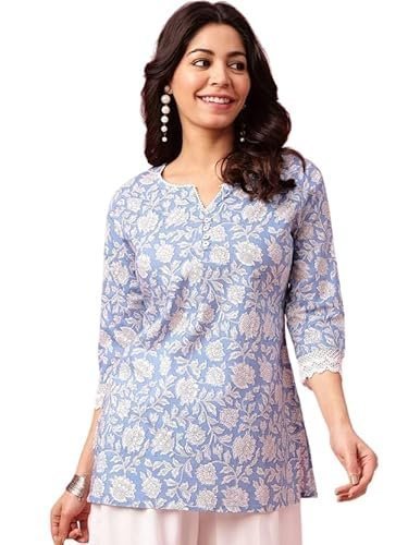 Women's Trendy Floral Print Topper Kurti | Short Kurti with 3/4 Sleeves – Stylish & Comfortable|| Kurta for Women