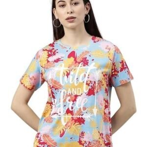 100% Pure Cotton Regular Fit All Over Printed Half Sleeve T-Shirt for Women & Girls (Available in Plus Sizes)