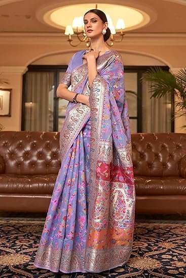 Women's Silk Kanjivaram Kanchipuram Saree With Blouse Piece - Image 3