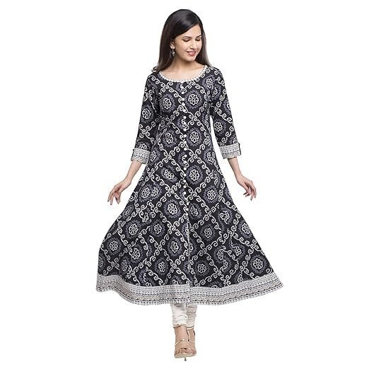 Gallery Women's Cotton Relaxed Fit Anarkali Bandhej Printed Kurta - Image 5