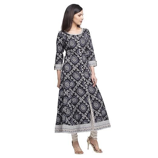 Gallery Women's Cotton Relaxed Fit Anarkali Bandhej Printed Kurta - Image 6