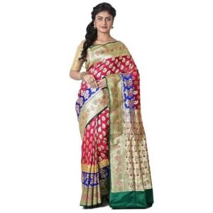 Gurjari (A Gujarat Govt Enterprise Women Blue Shaded Handloom Single Ikat Silk Patola Saree (GGCSIKS111)