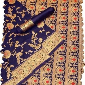 Sambalpuri Silk Saree with Blouse Piece, Blue Base with Flower Design, Red Pallu and Border