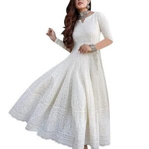 Women's Cotton Straight Fit Straight Chikankari Long Kurti Gown