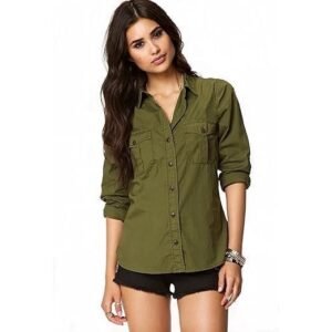 Casual Long Sleeves Double Pocket Women's Rayon Shirts