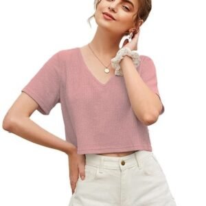 Womens Fashion Crop Tops Summer Winter Baisc V Neck Casual Short Sleeve Crop Tops for Women | Women Fashion