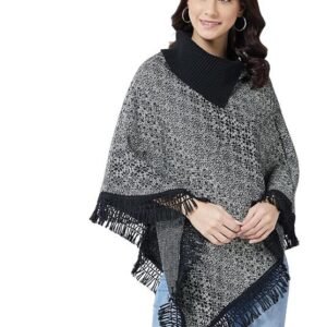 Wool Blend Striped Poncho for Women for Winter