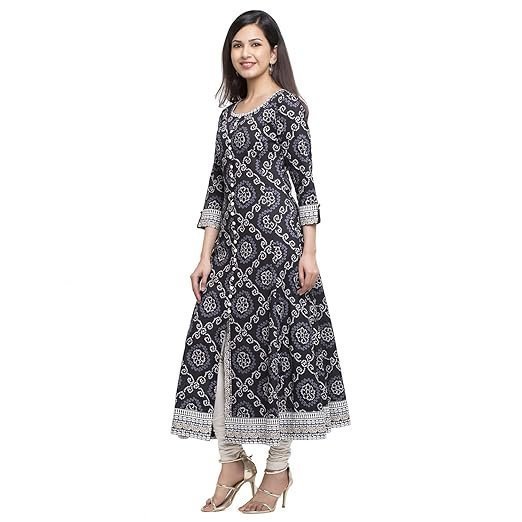 Gallery Women's Cotton Relaxed Fit Anarkali Bandhej Printed Kurta - Image 3