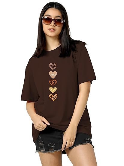 Women's Casual Printed Round Neck, Oversized Longline Drop Shoulder Boho Style T-Shirt