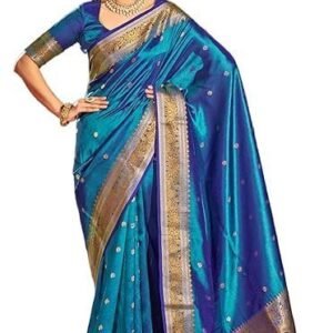 FABRICS Women's Assam Cotton Silk With Golden Border Thread Embroidery Saree With Blouse Piece