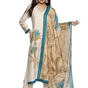 Women's Cotton Silk Blend Kurta Pant Set with Banarasi Silk Dupatta