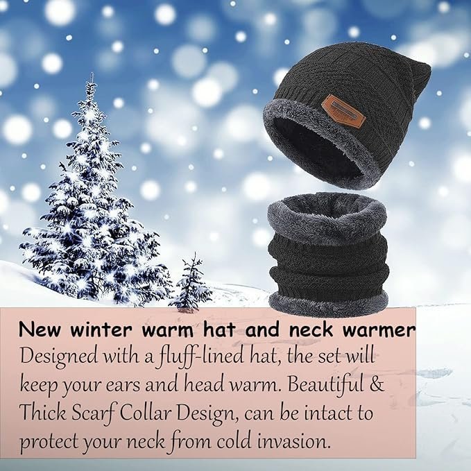 Knit Hats, Skull Cap with Neck Warmer Winter Wear Beanie Hats Scarf Set for Women - Image 3