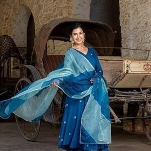 Women's Cotton Blend Embroidered Straight Kurta with Pant & Dupatta