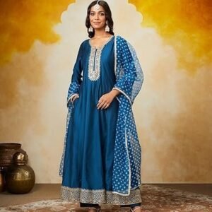 Indigo Printed Kurta Set for Women ll Kurta Pant & Dupatta Suit Set